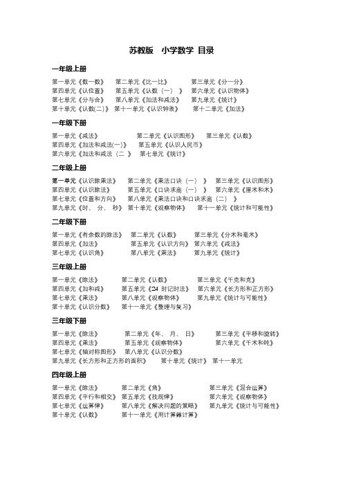 苏教版小学数学目录