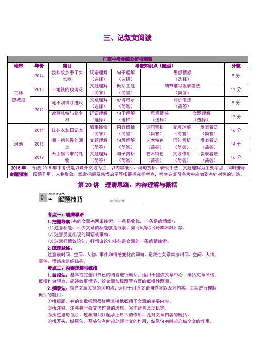 考前100天2015语文版中考语文第三部分 现代文阅读记叙文阅读