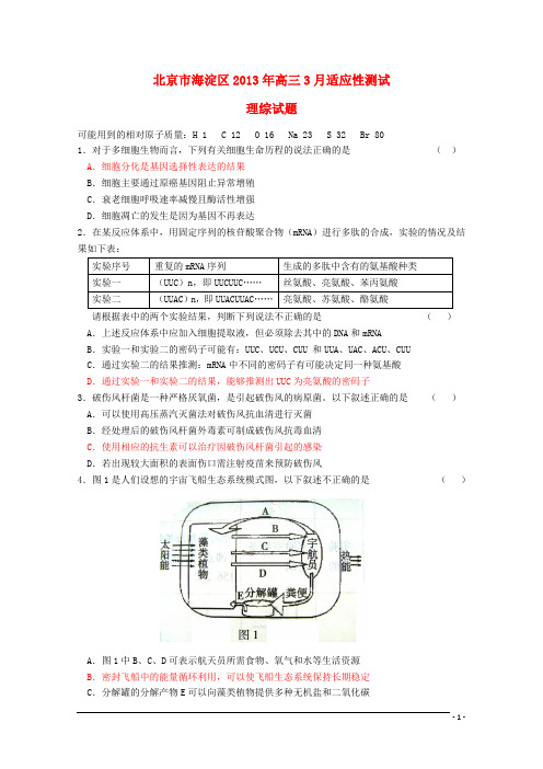 北京市高三理综3月适应性测试(海淀零模)试题