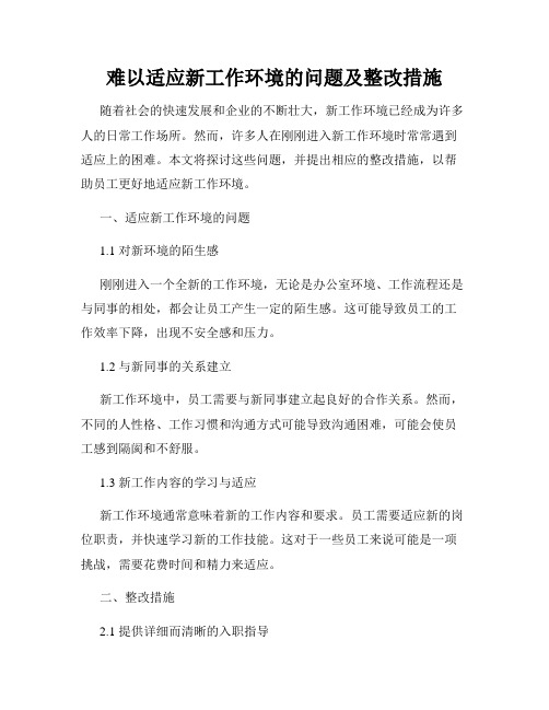 难以适应新工作环境的问题及整改措施