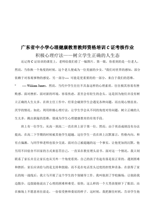 广东省中小学心理健康教育教师资格培训C证考核作业