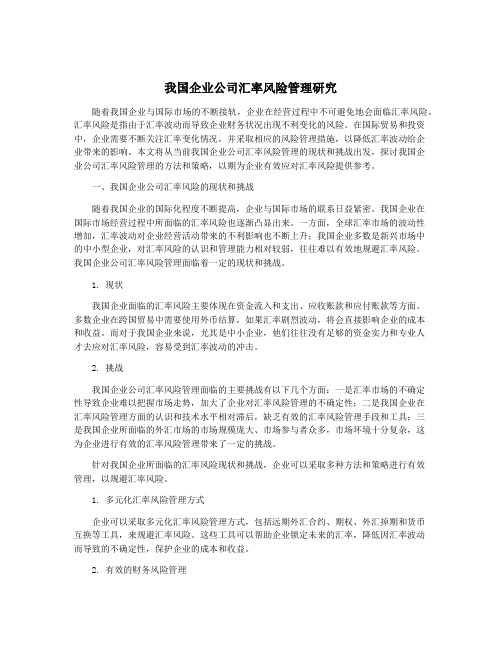 我国企业公司汇率风险管理研究