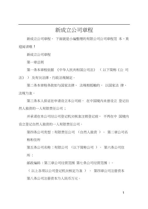 新成立公司章程