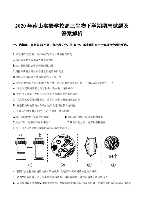 2020年南山实验学校高三生物下学期期末试题及答案解析