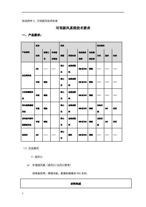 万科新风技术标准