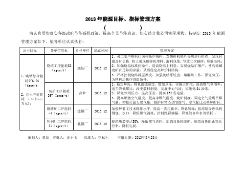 2013年公司能源管理目标和方案定