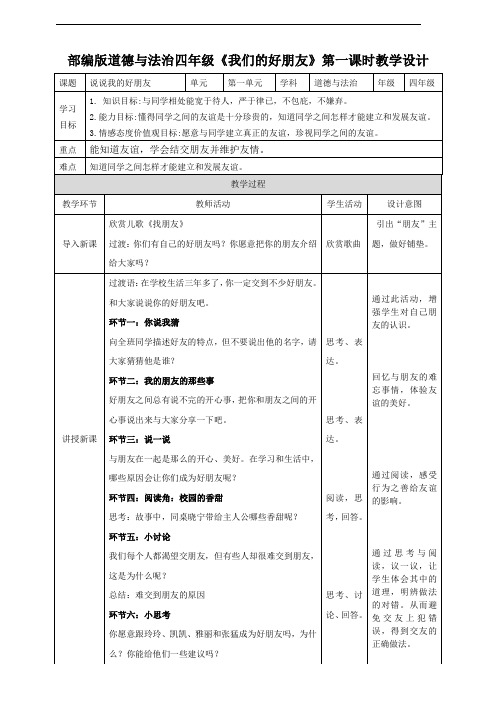 部编版《道德与法治》四年级下册第1课《我们的好朋友》精品教案