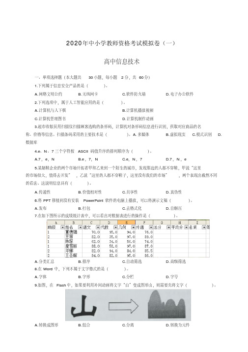 2020年全国教师资格考试高中信息技术学科知识与教学能力模拟试卷两套(带答案)