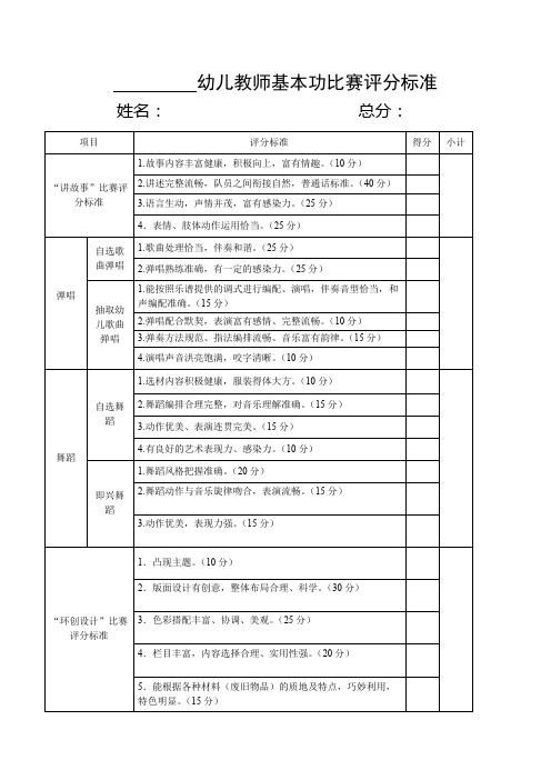 幼儿教师基本功比赛评分标准