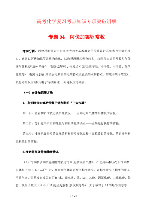 高考化学复习考点知识专项突破讲解04 阿伏加德罗定律常数