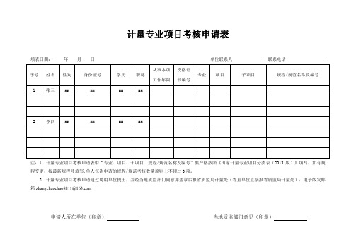 计量专业项目考核申请表