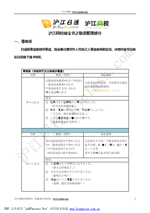 沪江网校绿宝书之敬语整理部分