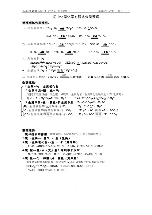 初中化学化学方程式分类整理