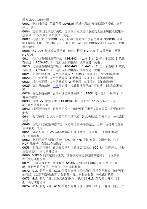 通力3000故障代码