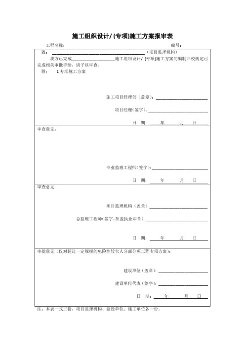 施工组织设计(专项)施工方案报审表