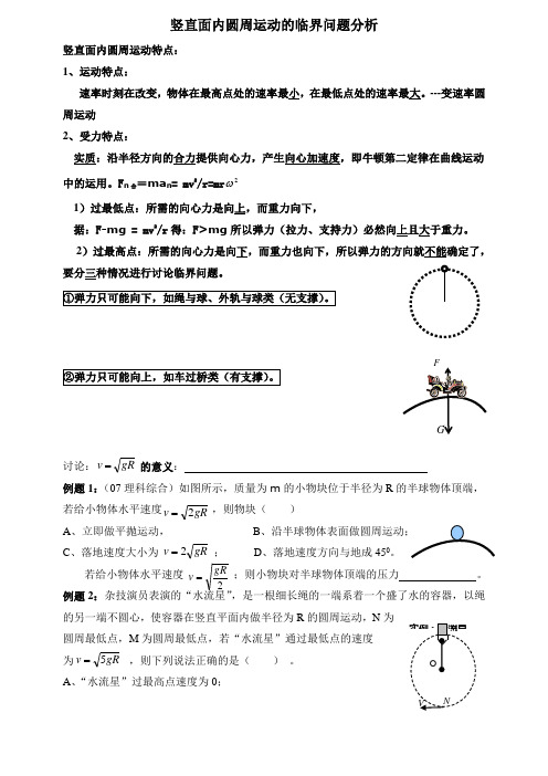 竖直面内圆周运动的临界问题分析