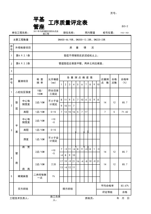 平基管座工序评定表