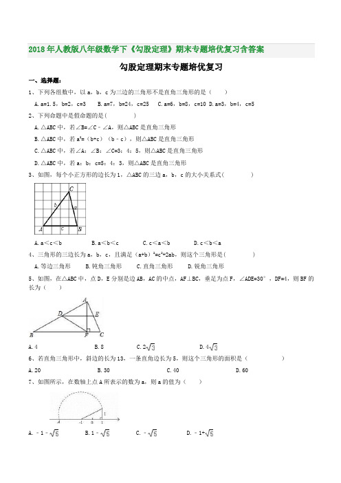 2018年人教版八年级数学下《勾股定理》期末专题培优复习含答案