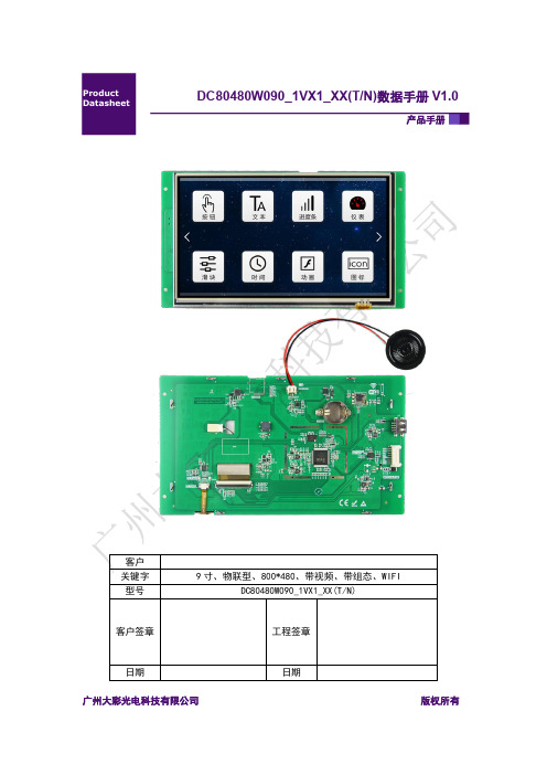 大彩串口屏物联型9寸DC80480W090_1VX1_XX(TN)产品手册