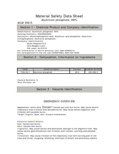 MSDS Aluminum Phosphate 硫酸铝 化学品安全说明书