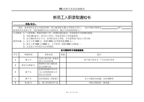 新员工入职录取通知书