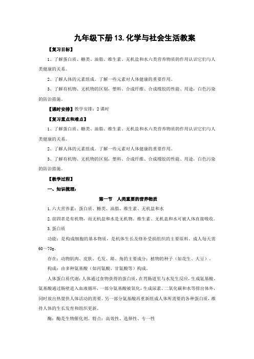 北京版化学九年级下册《化学与社会生活》教案