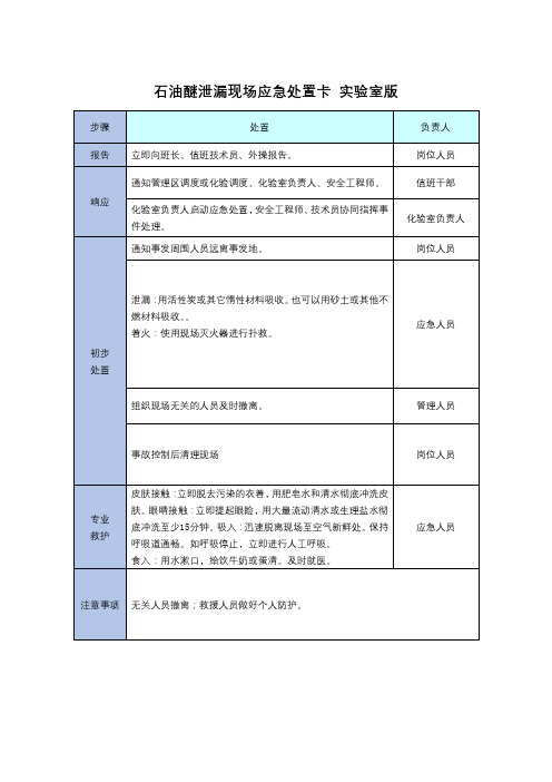 石油醚泄漏现场应急处置卡 实验室版