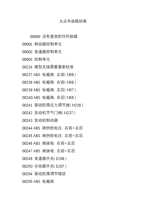 大众车故障码表