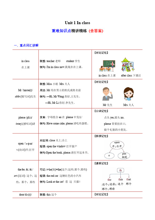 Unit1重难点(知识清单)-2023-2024学年英语三年级下册单元速记巧练(译林版三起)