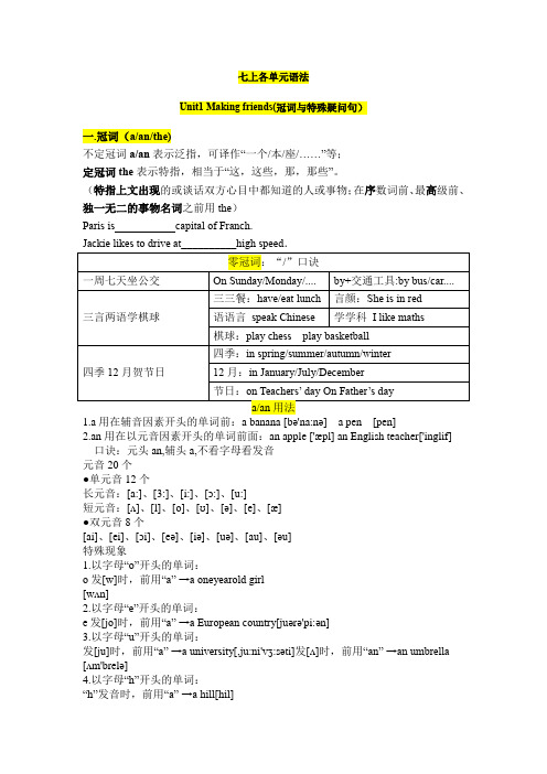 语法知识点期末复习2023-2024学年牛津深圳版英语七年级上册