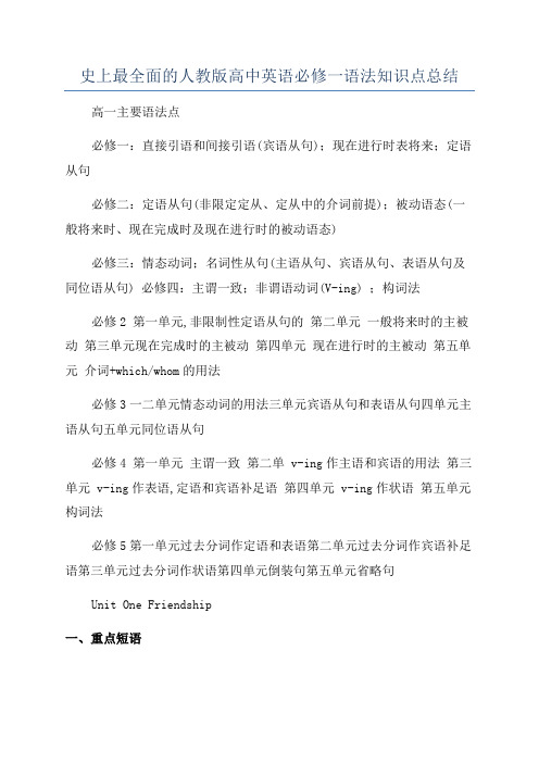 史上最全面的人教版高中英语必修一语法知识点总结