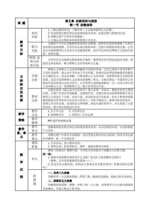 第一节 宗教信仰教案