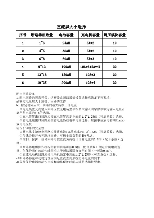 直流屏数量和容量的选择