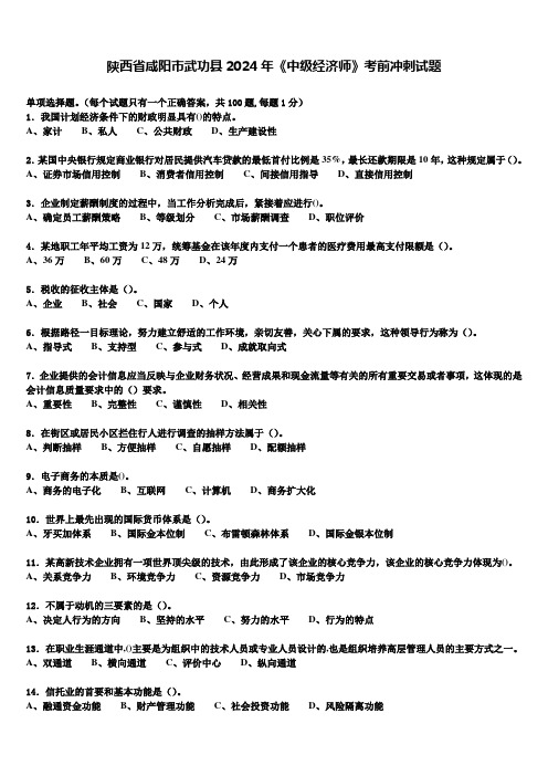 陕西省咸阳市武功县2024年《中级经济师》考前冲刺试题含解析