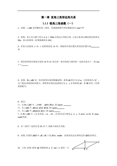 (北师大版)九年级数学下册 (课时训练)1.1.1锐角三角函