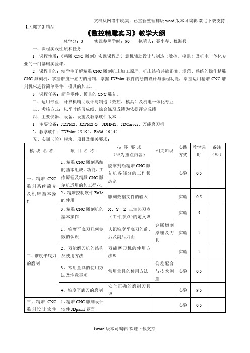 【精品】数控精雕实习教学大纲