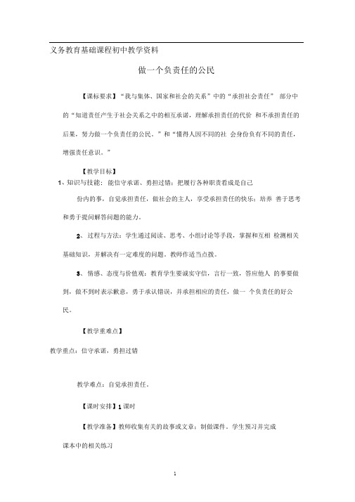 人教版九年级思想品德做一个负责任的公民教学设计