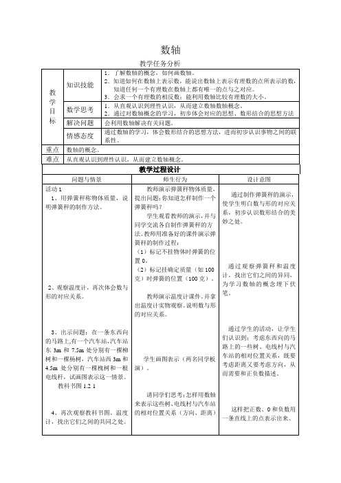 人教版七年级数学上第一章1.2数轴教案