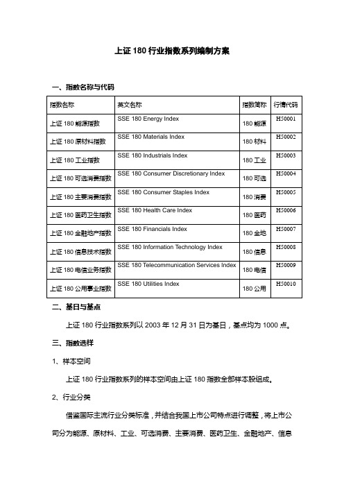 上证180行业指数系列编制方案