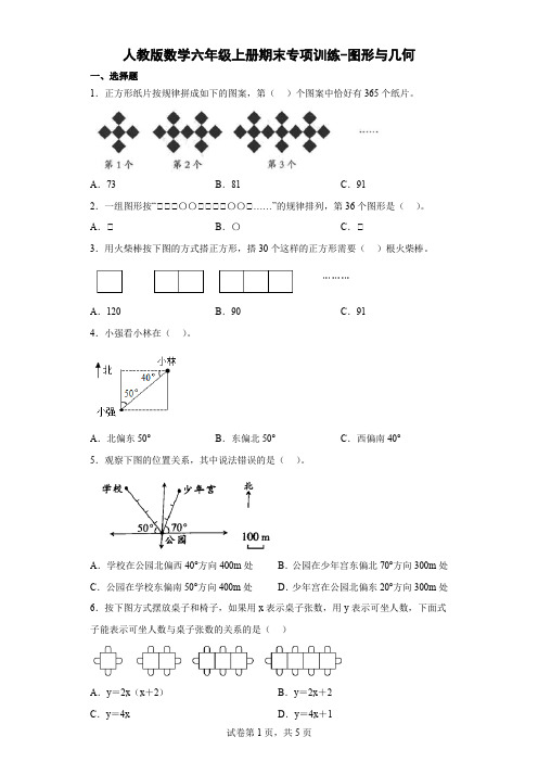 人教版数学六年级上册期末专项训练-图形与几何(含解析) (2)