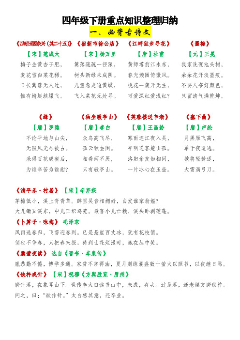 四年级下册重点知识整理归纳