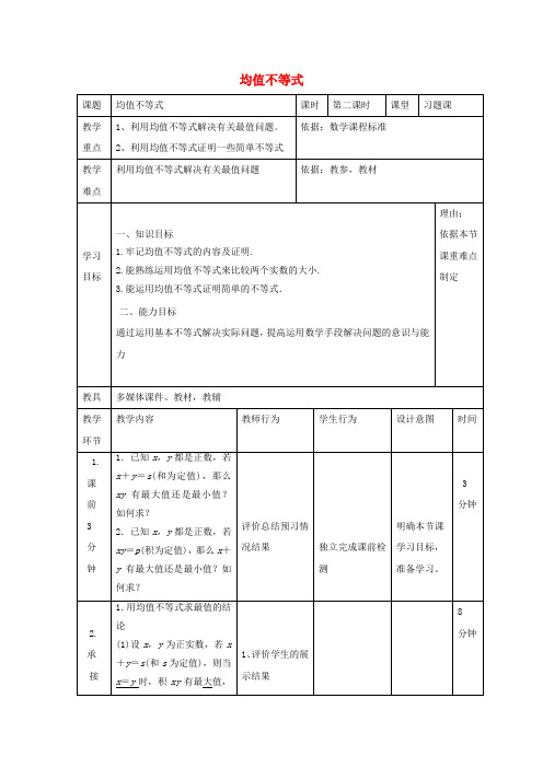 辽宁省大连市高中数学第三章不等式3.2均值不等式习题课教案新人教B版