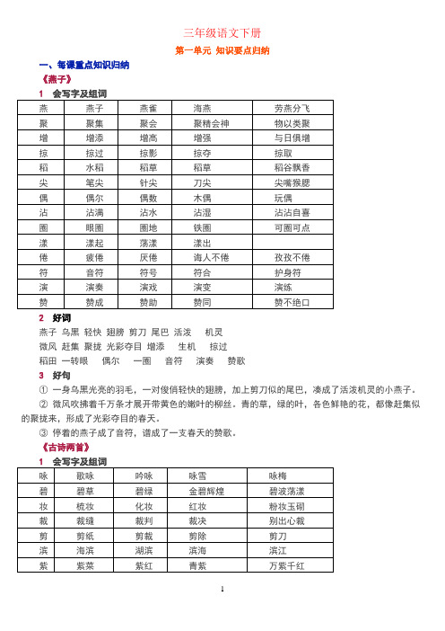 人教版三年级语文下册知识要点归纳