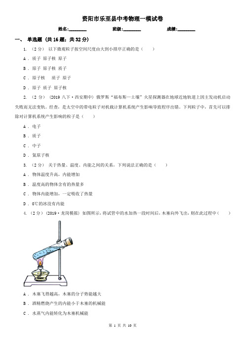 资阳市乐至县中考物理一模试卷