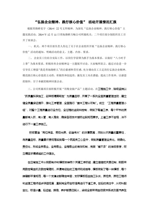 “弘扬企业精神,践行核心价值” 活动开展情况汇报