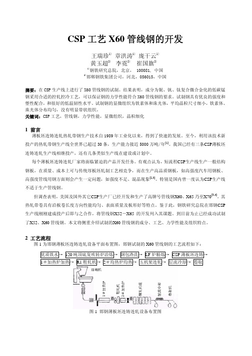 CSP 工艺X60 管线钢的开发