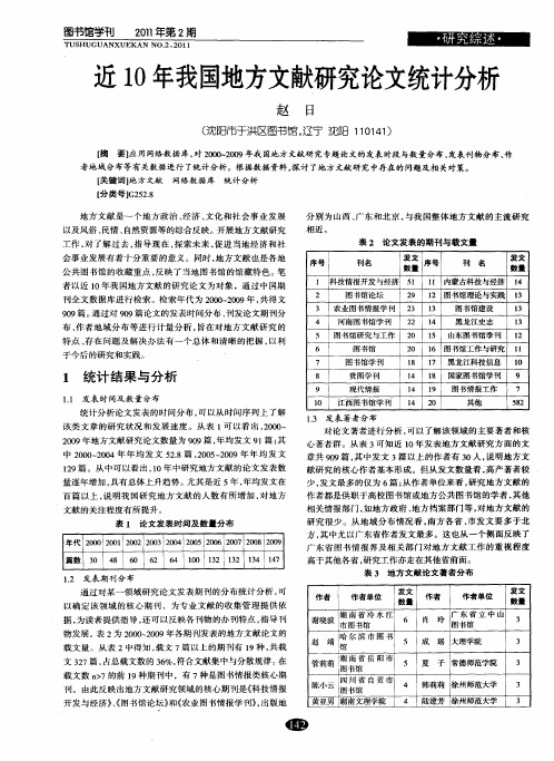 近10年我国地方文献研究论文统计分析