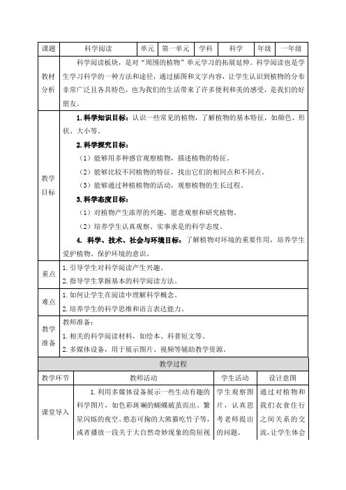 教科版(2024)一年级科学上册第一单元《第一单元 科学阅读》精品教案