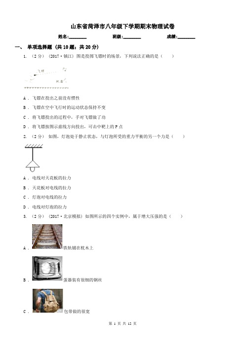 山东省菏泽市八年级下学期期末物理试卷