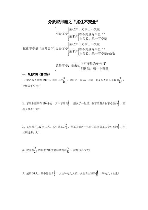 【精品】六年级上册数学试题：专题训练 分数应用题之“抓住不变量”- 苏教版(2014秋)